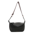 Black PU leather crossbody bag with vintage curved design and jacquard woven strap - Black