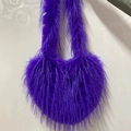 Chic purple heart-shaped plush crossbody bag with soft long faux fur and matching handles - Deep purple