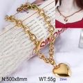 Golden heart pendant thick chain necklace with OT clasp and 500x8mm size specs - Gold Color Necklace (500x8mm)