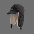Winter black aviator hat with warm sherpa lining and earflaps for outdoor wind protection - One Size (55-58cm) / Black