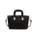 Modern black striped handbag with curved top handles and adjustable shoulder strap - Black