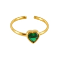 Golden adjustable ring featuring a vibrant green heart-shaped zircon gemstone - Adjustable Open / Green Heart