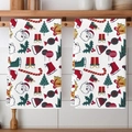 Set of 2 Christmas themed kitchen towels with Santa and tree prints on white cloth - Christmas Mix Elements Icons White (2pcs)