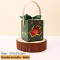Dark green Christmas gift box with bow handle and window showing a red apple - Ribbon Handle-Bell (Dark Green)