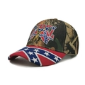 Camouflage baseball cap featuring Rebel embroidery and southern cross pattern detail - Camouflage Double Flag