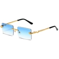 Square rimless sunglasses with gradient blue lenses and golden snake carved metal temples - Gold Frame Blue Gradient