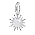 Silver belly button ring with sun design featuring white opal and small pavé diamonds - Sun Spike Style (Silver)