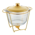 Goldener runder Buffet-Speisenwärmer mit Glasschüssel und Gestell für Catering - 4.0L Rund Linien Gold