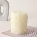Creamy white cable knit textured cylindrical scented candle for cozy home decor - Knit Pillar