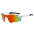 Weiße Radsport-Sonnenbrille mit rot-orangem Farbverlauf für den Outdoor-Sport - Weißer Rahmen Lila Gläser