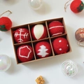 Set of 6 red and white wool felt Christmas ornaments with snowflake and tree patterns - Dark Red 6Pcs Set Diameter 6cm