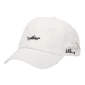 White street style baseball cap with distressed holes and Asher embroidery detail - White