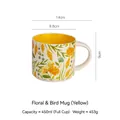 Ceramic mug with floral pattern and yellow glazed interior 450ml capacity - Yellow