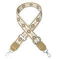 38mm ethnic style beige and brown fabric shoulder strap with silver hooks - Snowflake Pattern Khaki Top Grain Leather