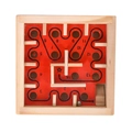 Wooden balance maze toy with red background, black path lines and one metal rolling ball - Orange Style / No Box