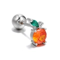 Orange fruit-shaped stud earring with green leaf zircon and screw ball back in silver finish - Silver Orange