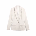 Slim fit cream white women blazer with notch lapel and single button closure - White