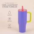 40oz insulated tumbler in matte purple with neon green handle and pink leakproof lid - 40oz / Type E (Purple Pink Colorblock)