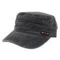 Berretto militare vintage grigio scuro in cotone lavato con toppa in pelle SPORT - Taglia unica / Nero