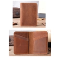Brown vintage handmade leather card holder with dual card slots and thick stitching - No Logo Style / Reddish Brown No Logo