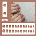 24pcs French gradient brown press-on nails with white bow designs and glossy finish - R868 Solid Color Bow (Glue Style)