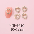 Detailed view of gold hollow heart nail charm with pavé rhinestones in 10x12mm size - Gold Heart Pave Rhinestone Charm (9910)