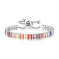 Rainbow rectangle zircon bracelet with adjustable silver slider clasp for women - 2.5*5mm White Gold Rectangle Rainbow Stone