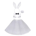 5-piece white bunny costume set with sequined tutu skirt and plush rabbit ears headband - White 5-Piece Set