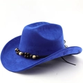 Close-up of royal blue faux suede cowboy hat featuring a wooden bead hatband detail - M(56-58cm) / Sapphire Blue