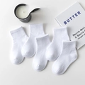 Set of 5 pairs of kids white cotton ribbed sports socks arranged on a white background - 1-2 Years (Foot 10-12cm) / White (Solid Ribbed Style)