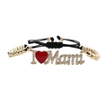 Bracelet ajustable en perles dorées avec pendentif zircon I Love Mami sur cordon - I ❤️ Mami Perles en Cuivre Corde Noire