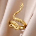 Vintage gold snake ring featuring textured scales on a silk background in close-up view - Style 4-Realistic Snake