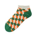 Chaussettes courtes en coton avec motif géométrique 3D orange et vert pour couples - 36-44 / Cube 3D Vert Orange