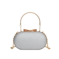 Silver oval chain handbag with gold handle and butterfly clasp for evening parties - Silver