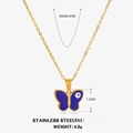 Collana in acciaio inossidabile dorato con ciondolo a farfalla viola e malocchio - Stile Farfalla Blu (ZN489)