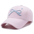 Pink washed denim baseball cap for women with light blue bow embroidery detail - Adjustable / Pink