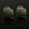 Elegant heart-shaped hoop earrings featuring micro-pave black zircons in silver finish - Heart / Silver With Black Zirconia