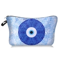 Detail of waterproof evil eye cosmetic bag featuring blue mandala print and black zipper - Blue and White Maze Eye Style (205)