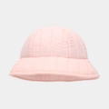Pink quilted down bucket hat for women with warm puffer texture and minimalist design - M / Pink
