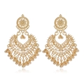 Vintage golden bohemian chandelier earrings with hollow heart and tassel bell details - Light KC Gold