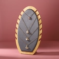 Bamboo necklace display stand with grey velvet lining and natural wood frame for jewelry - ZM010 Grey Velvet