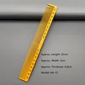 Macro detail of yellow barber comb with measurement scales and hollow grip design - AH-12
