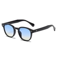 Lunettes rondes noires classiques avec verres dégradés bleus monture noire et rivets en argent - Monture Noire Dégradé Bleu Jaune (C22)