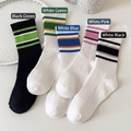 Striped cotton crew socks set in black green and blue white sporty colorways - Unisex (35-44) / Shark Stripes Selectable