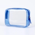 Waterproof clear PVC travel cosmetic bag with blue trim and sturdy zipper closure - Blue