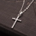 Silver cross pendant necklace with clear sparkling cubic zirconia on an O-link chain - Zirconia Inlaid / Silver