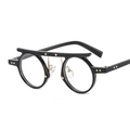 Hip hop punk small round sunglasses with black frame and golden star studs on top bar - Black Frame Clear Lens