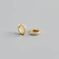 Close-up of S925 sterling silver hoop earrings with paved cubic zirconia and hallmarked stamp - Outer Diameter 9mm / Gold