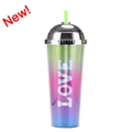 24oz double wall plastic tumbler with green purple gradient glitter and dome lid - Style R/Gradient Glitter Love