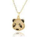 Sparkling gold panda pendant necklace featuring white cubic zirconia and black enamel accents - D935 Gold Pavé Giant Panda